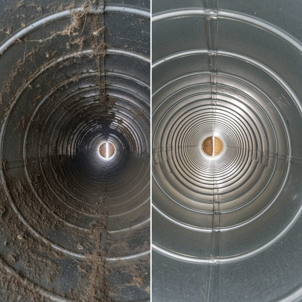 Air duct cleaning technician working in a Cedar Creek, TX home