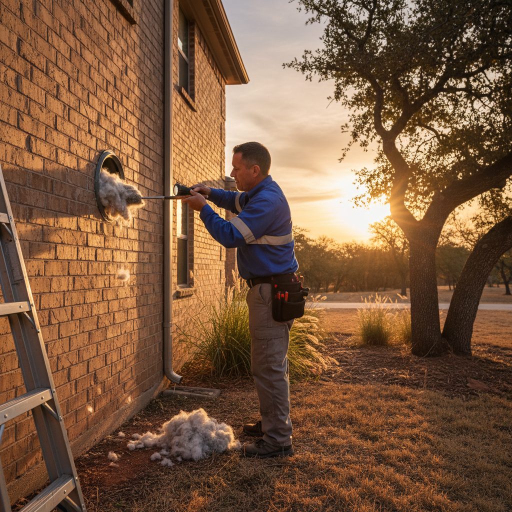 Dryer vent cleaning service at a rural Red Rock, TX home
