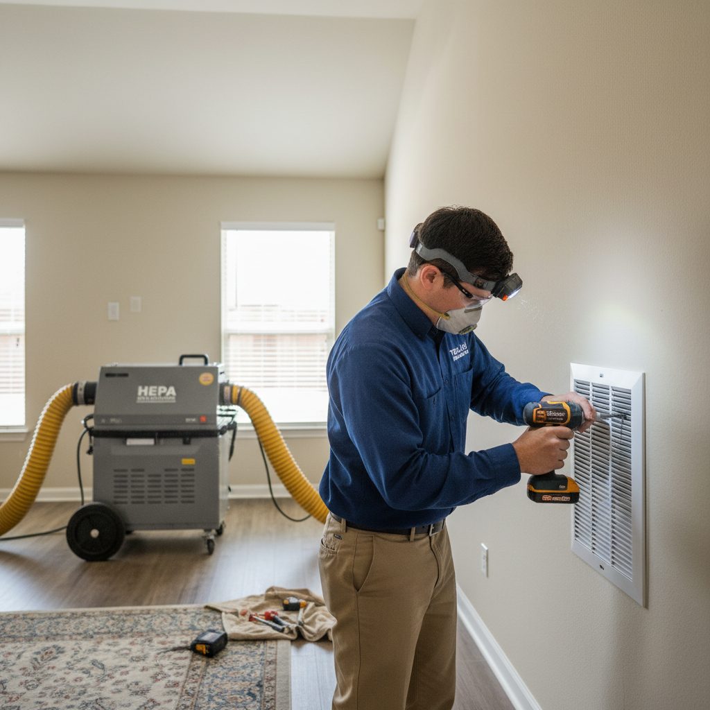 HVAC duct cleaning equipment at a Round Rock, TX home