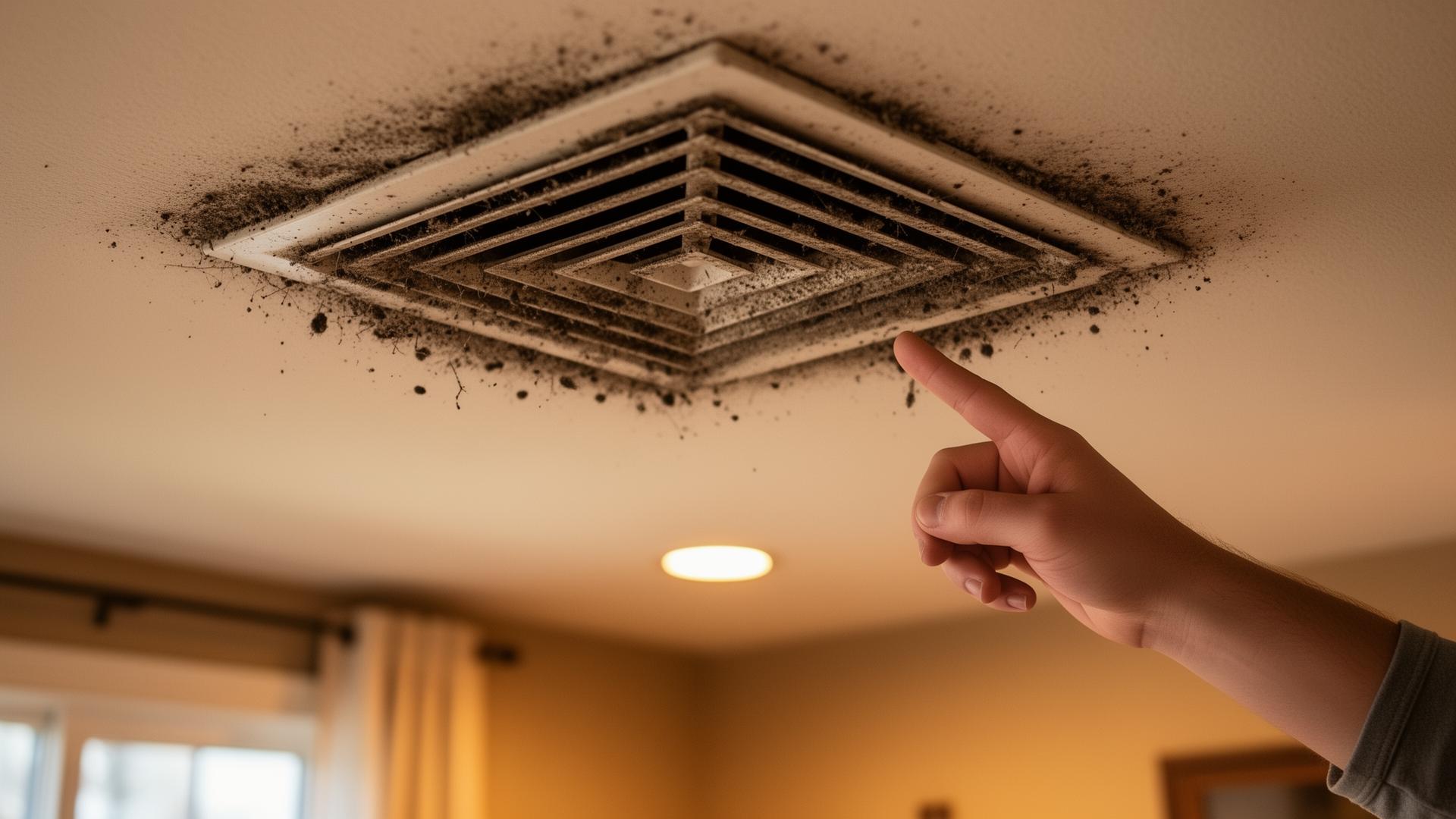 Dirty air vent register with visible dust buildup showing signs air ducts need cleaning